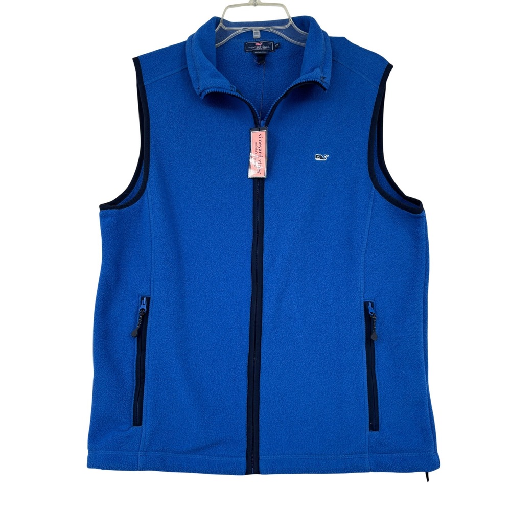 Vineyard Vines Fleece Full Zip Vest Mens XS Blue Whale Logo NWT